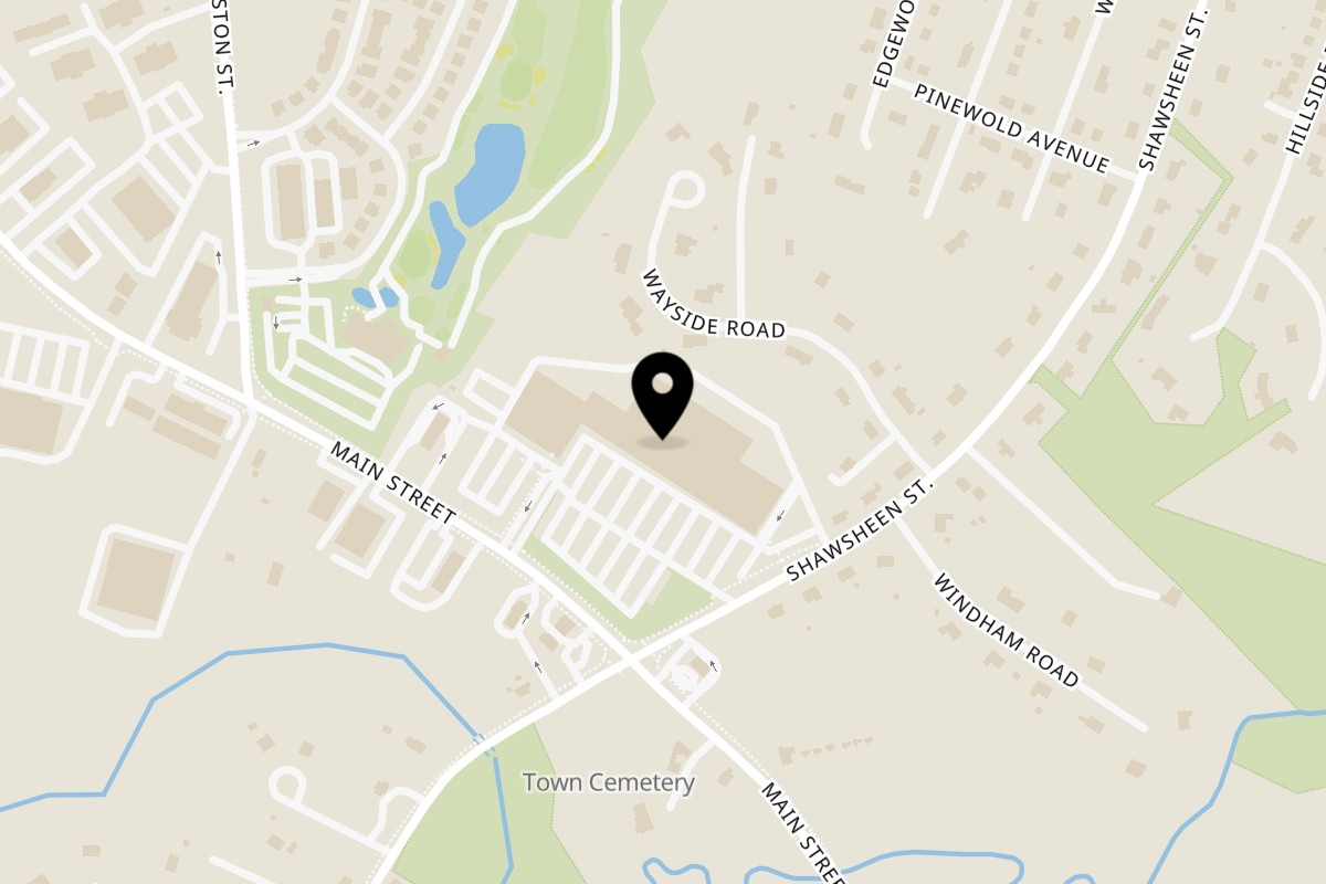 Map showing the location of Perfecto's Caffè on 1900 Main St in Tewksbury